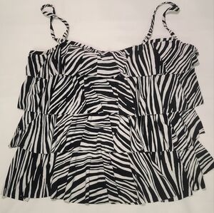 Slimshaper Tankini Ruffled Swim Top Bathing Suit w/cups- Size 14 Black & White